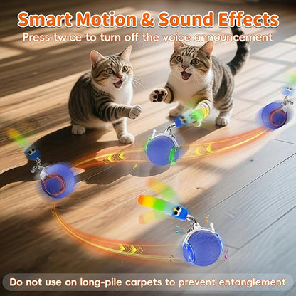 UPSKY Interactive Cat Toy Ball - Automatic Interactive Cat Toys for Indoor Cats, 3-Speed Modes Smart Kitten Toys with Sounds, Rechargeable Cat Ball for Bored Indoor Adult Cats (Blue)