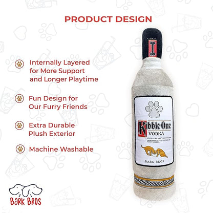 Bark Bros - Liquor Bottle Dog Toy - Plush Squeaky Dog Toys Funny Drink Parody - Alcohol Dog Toy - Dog Birthday Toy - Cute Dog Toys - Puppy Gifts - Puppy Stuff - Dog Stuff (Large, Kibble One)