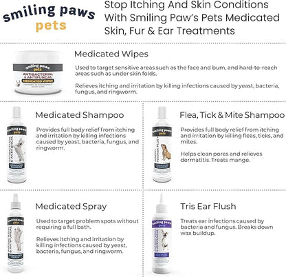 Smiling Paws Pets - Antibacterial & Antifungal Wipe for Dogs & Cats - Contains Ketoconazole & Chlorhexidine - Skin Treatment for Yeast Infection, Ringworm, Pyoderma, Bacteria & Fungus - 50ct (2 Pack)