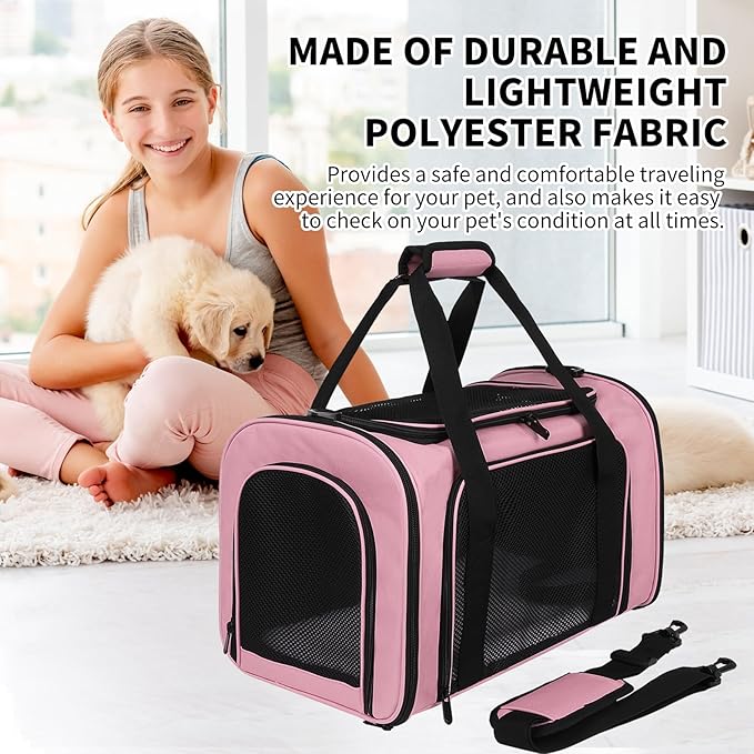 Carriers Soft-Sided Pet Carrier Pink for Medium Large Cats Dogs Undertake 35Lbs,Ventilated Mesh Windows,Top Load Cat Carrier with Airline Approved(X-Large,Pink)