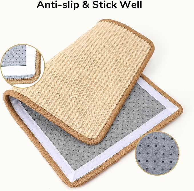 FUKUMARU 2 Packs Cat Scratching Mat, 19.6 x 11.8 Inch Natural Sisal Cat Scratch Pad Mats for Indoor Cats, Horizontal Cats Wall Scratcher Kitten Floor Rug with Sticky Tape, Furniture Protector