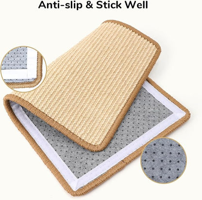FUKUMARU 2 Packs Cat Scratching Mat, 19.6 x 11.8 Inch Natural Sisal Cat Scratch Pad Mats for Indoor Cats, Horizontal Cats Wall Scratcher Kitten Floor Rug with Sticky Tape, Furniture Protector
