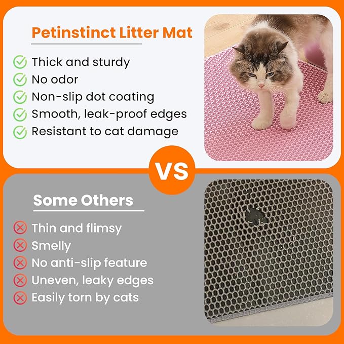 Small Cat Litter Mat, 20x14’’ Double Layer Honeycomb Cat Litter Box Mat, Non Slip Waterproof Urine Proof Litter Trapping Mat for Floor, Kitty Litter Pad, Indoor Pet Supplies, Pink