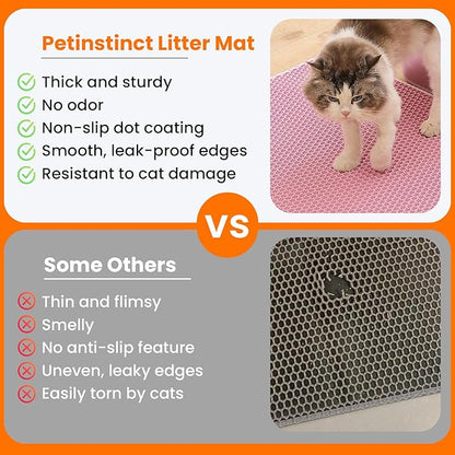 Small Cat Litter Mat, 20x14’’ Double Layer Honeycomb Cat Litter Box Mat, Non Slip Waterproof Urine Proof Litter Trapping Mat for Floor, Kitty Litter Pad, Indoor Pet Supplies, Pink