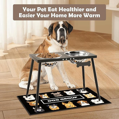 Metal Elevated Dog Bowls, 17in Tall Raised Dog Bowl Stand, Dogs Raised Stand with 3000ml Stainless Steel Bowls and Sprill Proof Mat for Extra Large Breeds