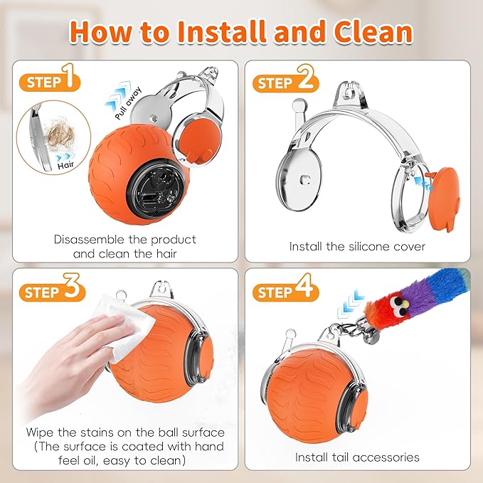 UPSKY Interactive Cat Toy Ball - Automatic Interactive Cat Toys for Indoor Cats, 3-Speed Modes Smart Kitten Toys with Sounds, Rechargeable Cat Ball for Bored Indoor Adult Cats (Orange)
