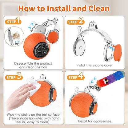 UPSKY Interactive Cat Toy Ball - Automatic Interactive Cat Toys for Indoor Cats, 3-Speed Modes Smart Kitten Toys with Sounds, Rechargeable Cat Ball for Bored Indoor Adult Cats (Orange)