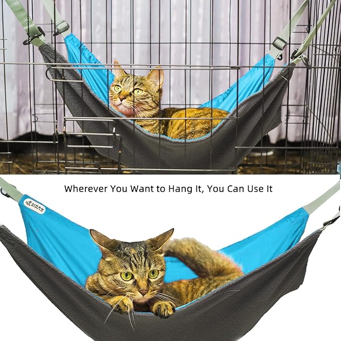 Extra Large Cat Hammock for Cage, Hanging Bed, Washable Soft Outdoor Mat, Waterproof Cooling Kittens Pad, Swing for Cats 26 x 20 inches (XX-Large, Blue)
