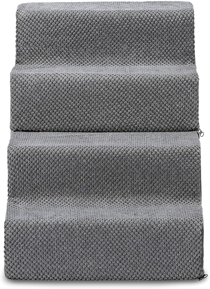 18.7''H Dog Stairs for Small Dogs,4-Step Dog Stairs Steps for High Bed, Pet Steps for Small Dogs and Cats, Non-Slip Removable Washable Cover Ramp for Indoor Outdoor Car SUV Couch Sofa,Grey