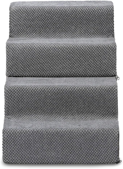 18.7''H Dog Stairs for Small Dogs,4-Step Dog Stairs Steps for High Bed, Pet Steps for Small Dogs and Cats, Non-Slip Removable Washable Cover Ramp for Indoor Outdoor Car SUV Couch Sofa,Grey