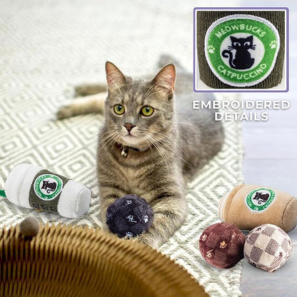 Meowbucks Catpuccino Set, Plush Cat Toys Catnip Filled with Interactive Crackle Sound, Safe & Durable Toys for Cat & Kitten, 2 Pcs