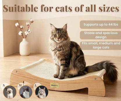 Mookie’s 26.5”x16.7” Extra Large Cat Scratcher Bed – Wooden Cat Couch with Natural Sisal – Cat Lounge Scratching Pad for Large Indoor Cats, Durable Horizontal Scratcher Furniture for Cats