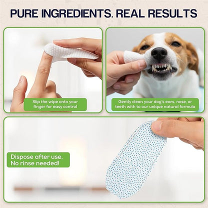 3-in-1 Dog Dental Wipes – Finger Wipes for Teeth, Ears & Snout Infused with Coconut Oil | Promotes Fresh Breath, Tartar Control & Daily Hygiene | Gentle Grooming Wipes for All Dogs – 50 Count