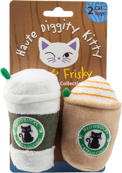 Meowbucks Catpuccino Set, Plush Cat Toys Catnip Filled with Interactive Crackle Sound, Safe & Durable Toys for Cat & Kitten, 2 Pcs