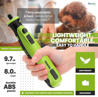 Diamondg Cordless Dog Nail Grinder with Quiet Sound & LED Tip for Large & Small Dogs, 4hrs. Runtime - Electric Dog Nail Trimmer, Heavy Duty Rotary Tool Alternative to Toenail Clippers & Filers