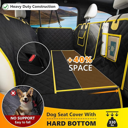 L'AGRATY Dog Car Seat Cover: Waterproof Back Seat Extender for Dogs with Side Flaps - Nonslip Hard Bottom Car Seat Cover for Dogs with Mesh Window: 60/40 Split Bench Dog Hammork Bed for Car SUV Truck