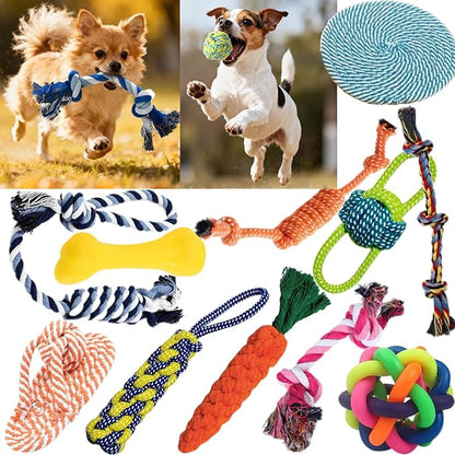 Pack Pet 11 Pack Dog Toys for Puppies, Small Dogs & Medium Dogs, Durable Dog Chew Toys, Interactive Rope Toys for Teething, Puppy Teething Toys for Dental Health, Dog Toys Variety Set for Boredom