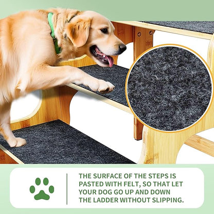 Dog Steps for Bed,Dog Stairs for Large & Oldder Dogs,Bamboo Pet Stairs for High Beds Cars Couch,Stable & Sturdy Can Supports Pet Up to 160 Lbs,4-Steps 20" High