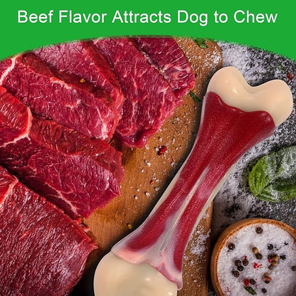 2 Pack Dog Chew Toys for Aggressive Chewers - Beef Flavor Indestructible Nylon Puppy Bone Tough Teething & Calming for Large Medium Breeds(10lbs-70lbs) Birthday Gift Christmas