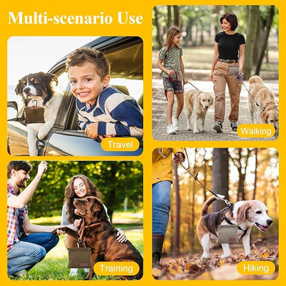 2Pcs Dog Treat Pouches for Pet Training, Hand Free Puppy Dogs Treat Bag with Carabiner, Portable Auto Closing Pet Dog Walking Bag for Travel Outdoor Use, Pets Snack Reward Pocket-Light Brown, Grey