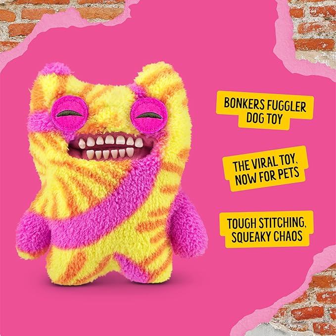 Bonkers Fuggler Old Tooth Squeaky & Plush Dog Toy, Tie Dye for Playtime, 8 inches