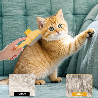 Flea Comb for Dogs and Cats with Release Button, 2PCS Comfort safety Pet Hair Removal Comb & Flea Combs with Long & Short Stainless Steel Metal Teeth for Short/Long Hair