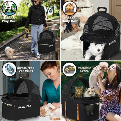 PAWZIDEA Double Pet Stroller with 2 Detachable Carrier, Lightweight Portable Travel Crate & Car Seat Combo & TSA-Approved Expandable Carrier, Foldable Jogger Stroller for 2–4 Cats or Small/Medium Dogs