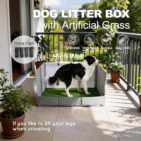 Dog Grass Pad with Tray Foldable Dog Litter Box High Walls, Odor Free Artificial Grass for Dogs Potty, Pee Pad Holder, Seamless, No Assembly, Waterproof, Easy Clean, Portable for Travel