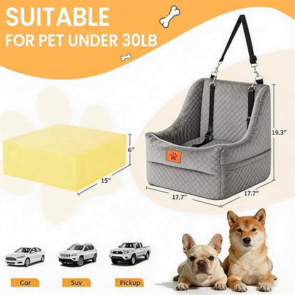 Dog Car Seat for Medium Dogs Up to 35lbs, Pet Booster Seat with 2 Safety Belts, Detachable Washable, Non-Slip Stable Base, Portable Puppy Car Seat for Travel & Outdoor Daily Use