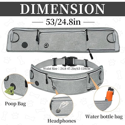 4 in 1 Hands Free Waist Dog Leash, Crossbody Leash with Pouch, Retractable Bungee Shock Absorption, Anti-Burst Design, Reflective, for Medium to Large Dogs (02-Black)