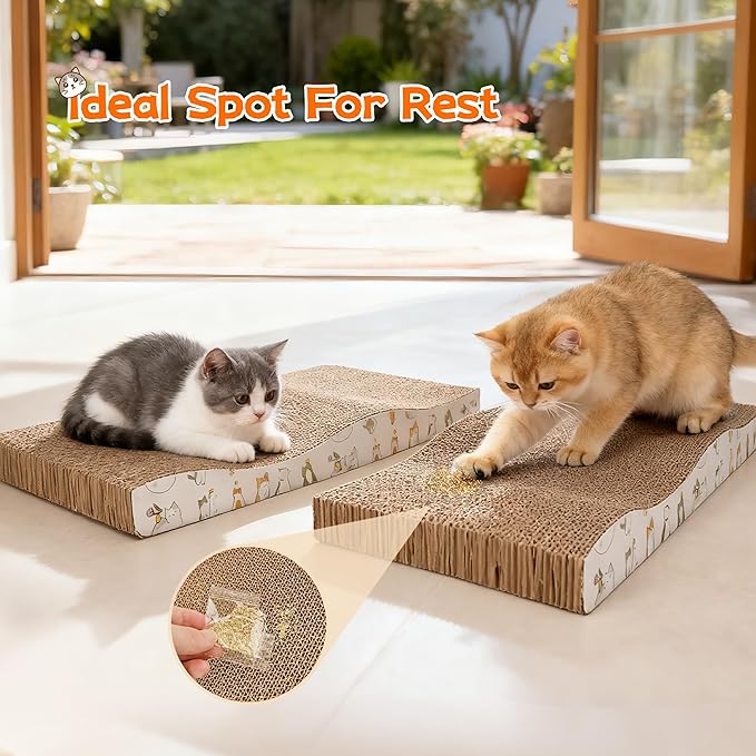 PatiencET Cat Scratch Pad 2 Pack, Waved Cardboard Cat Scratcher with Catnips, Scratching Board for Small Medium Size Cats, Kittens, Protects Furniture & Couch