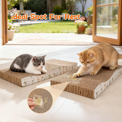 PatiencET Cat Scratch Pad 2 Pack, Waved Cardboard Cat Scratcher with Catnips, Scratching Board for Small Medium Size Cats, Kittens, Protects Furniture & Couch