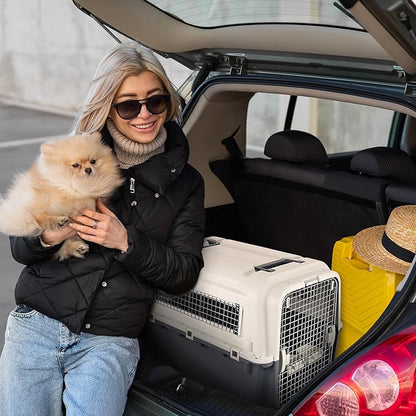Elevon Plastic Kennels, Plastic Dog Crate, Airline Approved Pet Carrier for Dogs and Cats Longer Traveling, L