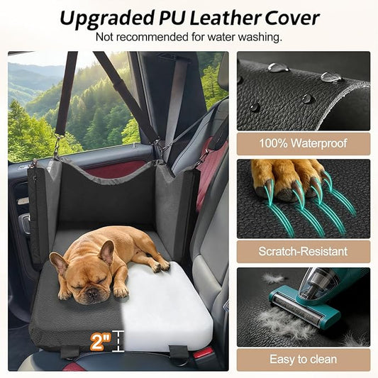 JOEJOY Dog Car Seats for Small Medium Dogs Under 35lbs, Waterproof PU Leather Dog Booster Seat with Detachable Cover, Thickened Memory Foam Pet Car Seat with Safety Belt and Storage Pockets