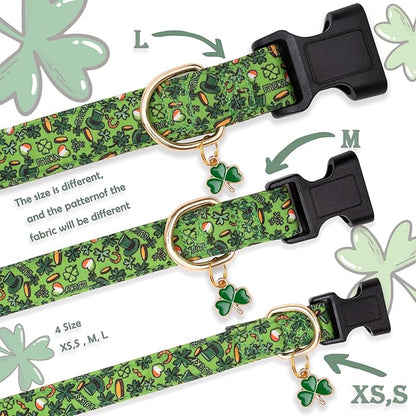 Faygarsle St Patrick's Day Dog Collar Cute Holiday Collar for Small Medium Large Dogs Green Trefoil Print Lucky Straw Cotton Dog Collar L