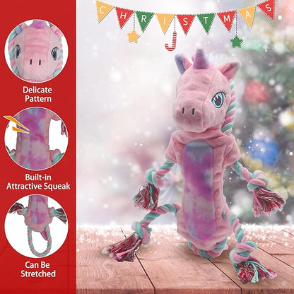 Large Dog Toys for Large Breed, Stuffed Interactive Medium & Small Dog Toys, Squeaky Funny Cute Plush Animals Puppy Toys - Pull Unicorn