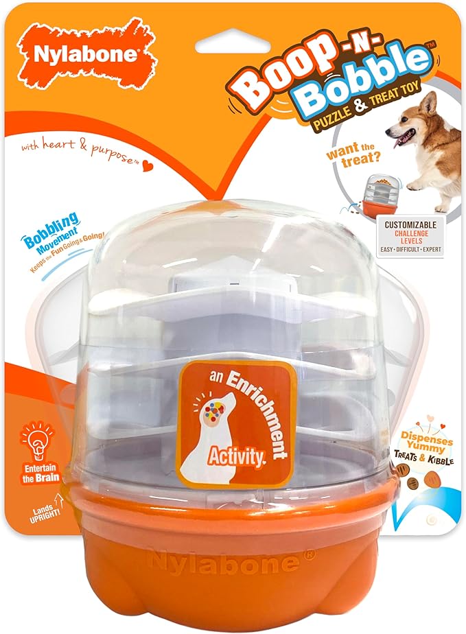 Nylabone Boop-N-Bobble Interactive Puzzle Toy & Treat Dispenser for Dogs, Mental Stimulating Dog Enrichment Toys, Treat Ball with 3 Customizable Challenge Levels
