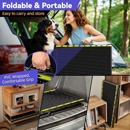 74'' L & 20'' W Longest Dog Ramp for Car - Extra Wide Portable Pet Dog Ramps for Large Dogs, Dogs Cars Ramp for Car SUV/Truck/RV/Bed, Lightweight Ramps with Non-Slip Mesh Up to 250LBS, Black