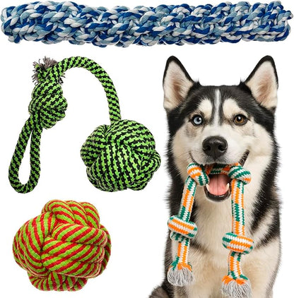 Pets&Goods XL Rope Chew Toys – 4-Pack Durable Cotton Tug & Fetch Set for Medium & Large Dogs – Heavy-Duty Rope Toys for Active Chewers, Washable & Eco-Friendly