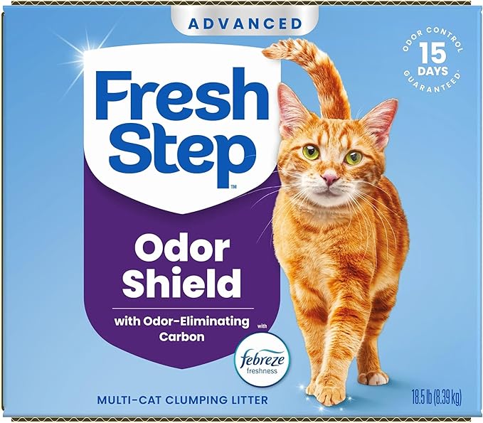 Fresh Step Advanced Odor Shield Multi Cat Clumping Litter with Febreze Freshness, Low Dust, Odor Control with Ammonia Block Tech, Compatible in Automatic Litter Boxes, 37 lb. (2 x 18.5 lb.)