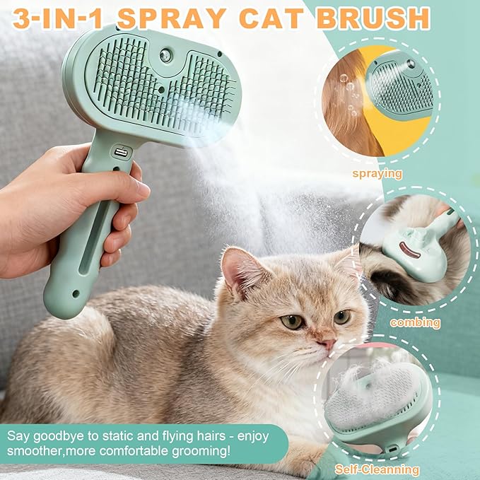 Pet Steam Brush for Dogs and Cats, 3 in 1 Steam Grooming Brush for Hair Shedding and Removal, Cleaning Spray Comb with Mist for Long-Haired Pets
