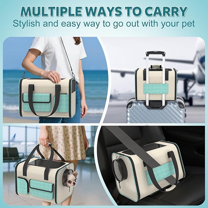Small Dog Travel Carrier Bag - Soft Sided Pet Travel Carrier for up to 15LBS Small Dogs - Breathable and Comfortable for Car Trip Camping Outdoor Vet Hospital