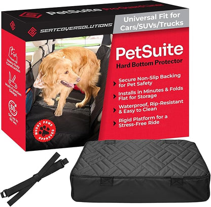 Hard Bottom Dog Car Seat Cover for Back Seat - PetSuite by Seat Cover Solutions- 300-lb Strength Pet Cover for Dogs with 40% Extra Space, Waterproof Nonslip Dog Hammock for Car Hard Bottom (Trucks)