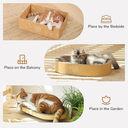 FUKUMARU 3PCS Cardboard Cat Scratcher Bed, Durable Oval Cat Scratch Bed Pads, Round Cats Scratching Board with Large Kitten Scratcher Box for Indoor Cats, Couch Sofa Furniture Protector
