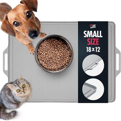 Tuff Pupper 18x12 Small Dog Feeding Mat for Food and Water | Dog Food Mats for Floors | Waterproof Dogs Water Bowl Mats | Dogs Placemats Pet Food-Mat | Silicone Feeding Mat for Cats and Cat Bowls