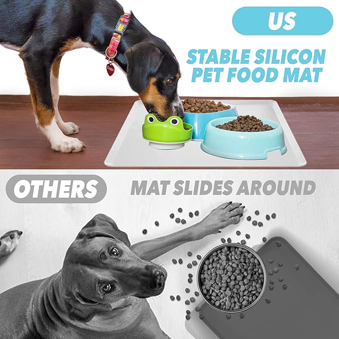 TidyFriend Pet Food Mat 24 x 24 Inches, Pet Tray for Food and Water, Dog Food Mats, Silicone Cat Food Mat, Non Slip Pet Food Mat, Dog Bowl Mat Waterproof, Pet Supplies (Soft Grey)