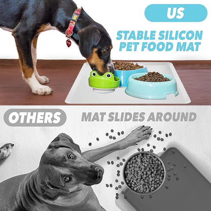 TidyFriend Pet Food Mat 24 x 24 Inches, Pet Tray for Food and Water, Dog Food Mats, Silicone Cat Food Mat, Non Slip Pet Food Mat, Dog Bowl Mat Waterproof, Pet Supplies (Soft Grey)