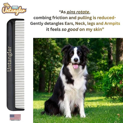 Pet comb for easy mat removal - silky smooth rotating teeth untangles without causing pain to pets (7" Onyx Black)