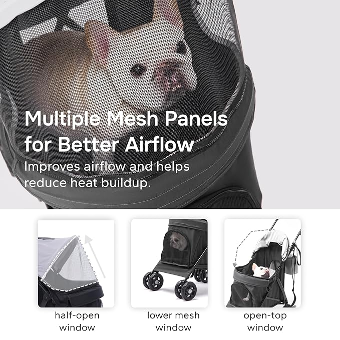 10lbs Ultra-Lightweight Pet Stroller - Compact Folding Umbrella Stroller with Durable Shoulder Strap, 3-Compartment Organizer & Cup Holder - Portable Dog Cat Travel Carriage, Dark Gray