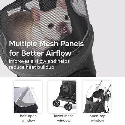 10lbs Ultra-Lightweight Pet Stroller - Compact Folding Umbrella Stroller with Durable Shoulder Strap, 3-Compartment Organizer & Cup Holder - Portable Dog Cat Travel Carriage, Dark Gray